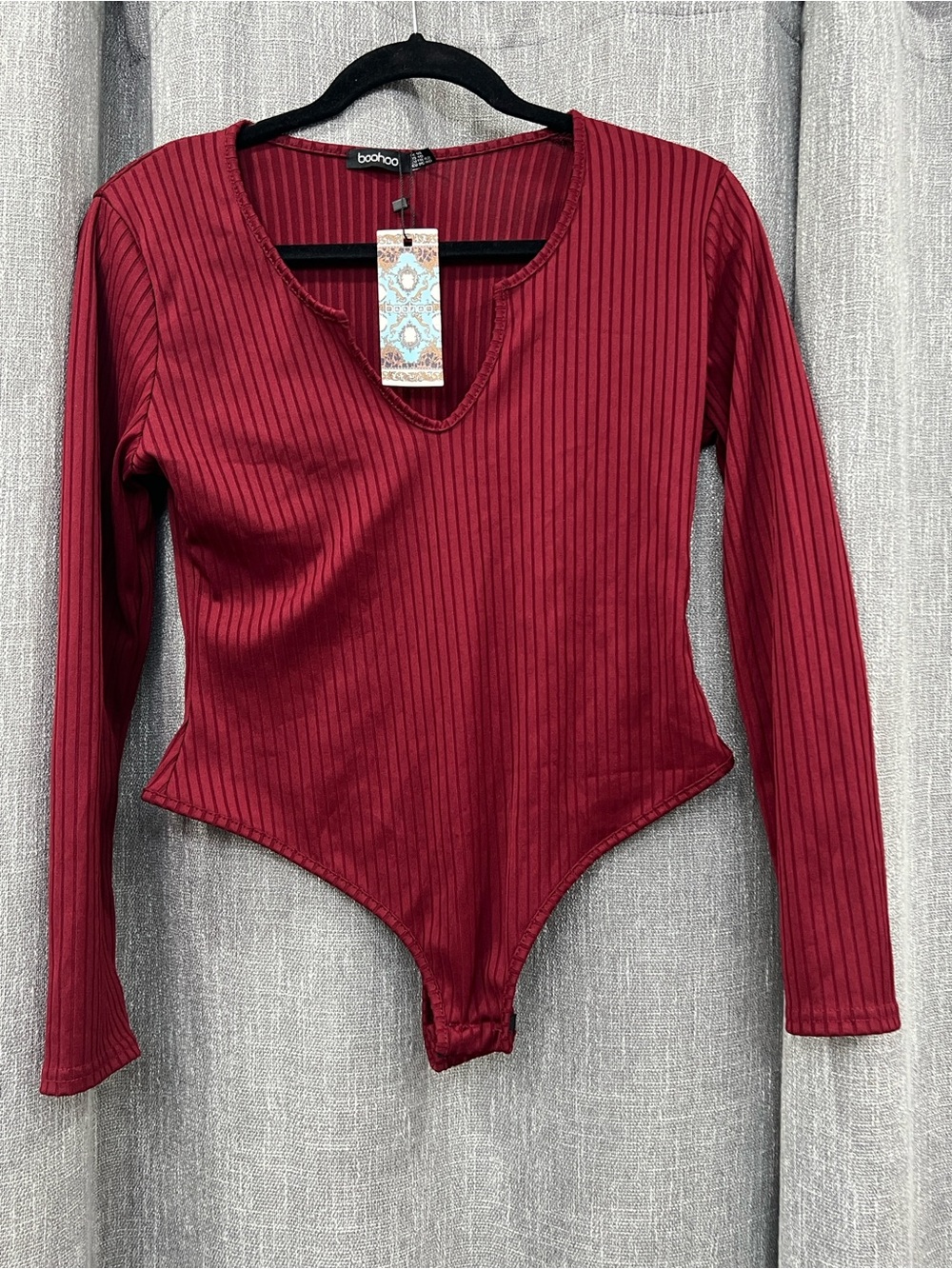 Boohoo Kids Ribbed Long-Sleeve One-Piece in Burgundy